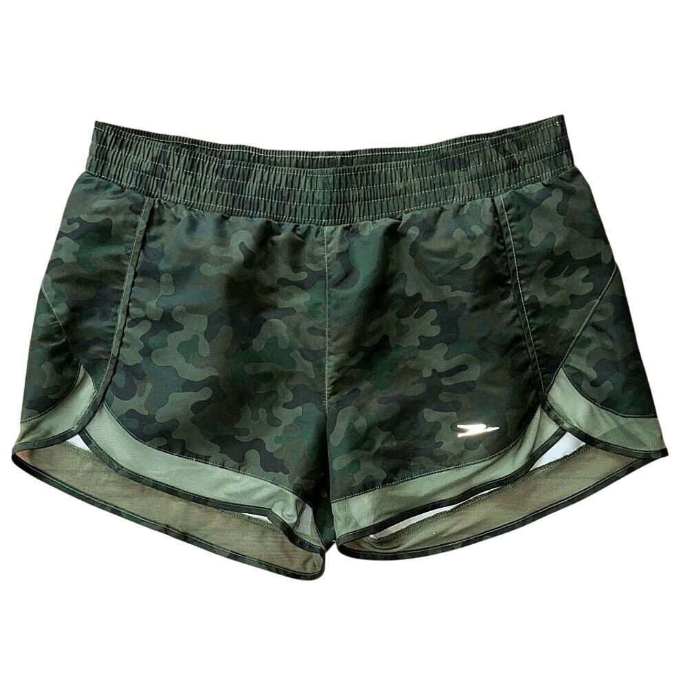 Crane Green Camo Lined Athletic Running Shorts Large